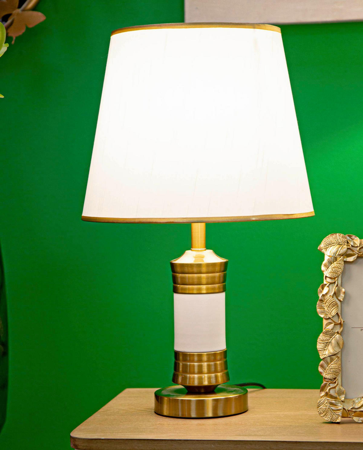 TISCHLEUCHTE - Goldfarben/Weiß, Basics, Textil/Metall (31/52/31cm)