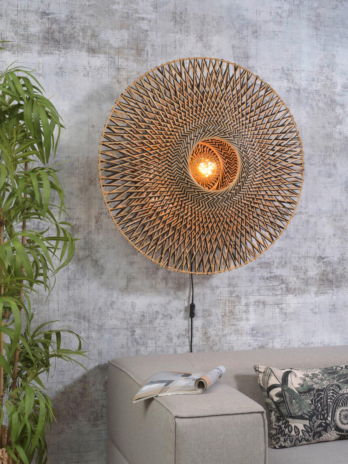 WANDLEUCHTE Bali 87/20 cm   - Hellbraun/Schwarz, Natur, Naturmaterialien/Metall (87/20cm) - Good & Mojo