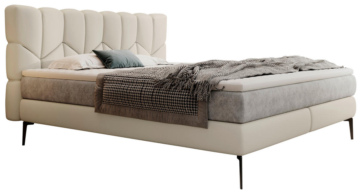 BOXSPRINGBETT 180/200 cm  in Creme  - Creme/Schwarz, Design, Leder/Textil (180/200cm) - Esposa