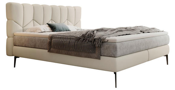 BOXSPRINGBETT 180/200 cm in Creme - Creme/Schwarz, Design, Leder/Textil (180/200cm) - Esposa