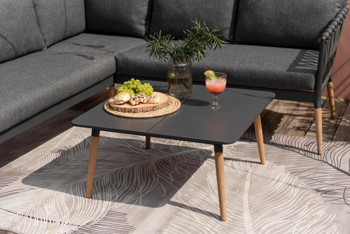 LOUNGETISCH  - Dunkelgrau/Teakfarben, Design, Naturmaterialien/Holz (79,5/79,5/39,7cm) - Amatio