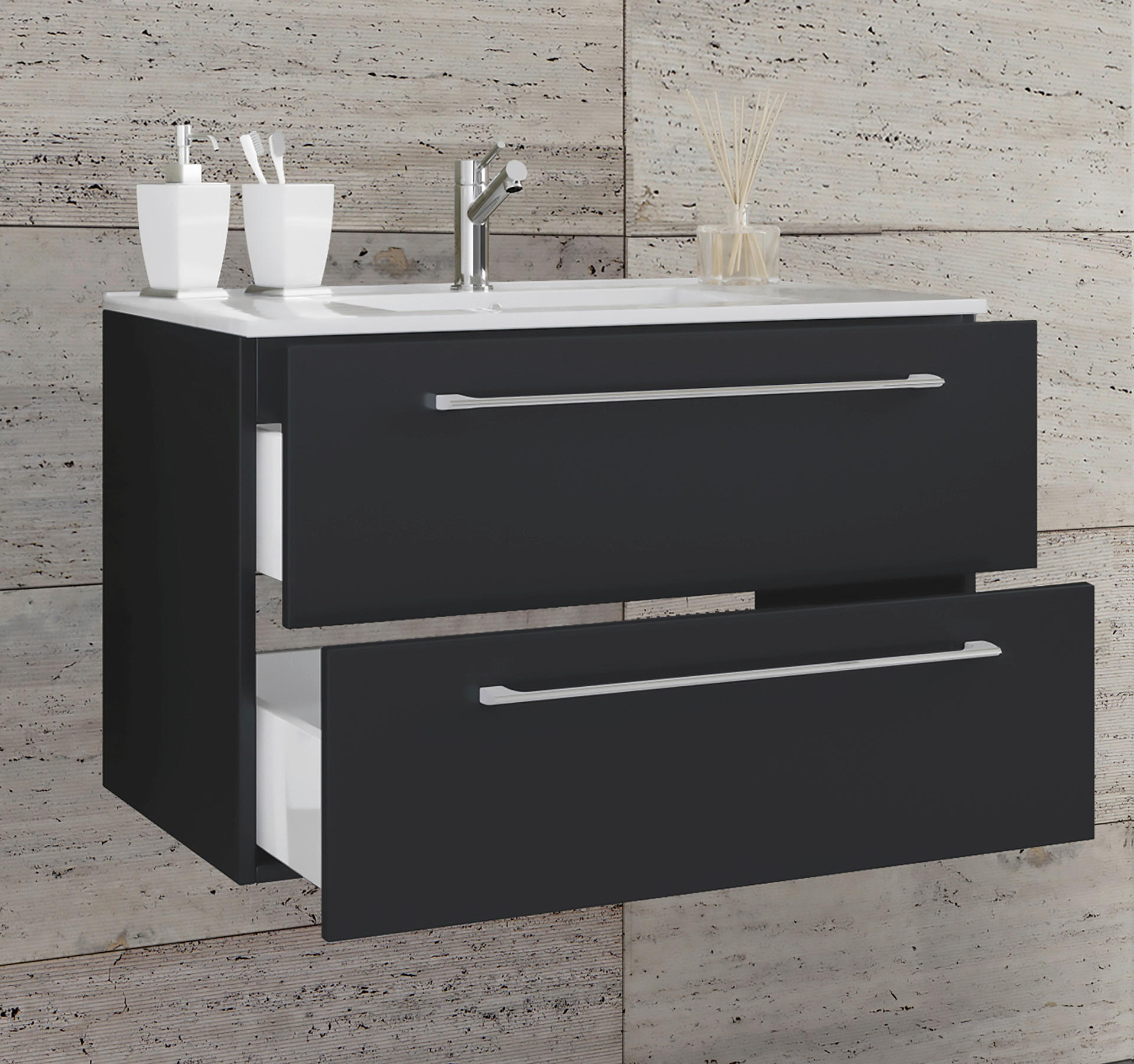 WASCHTISCHKOMBI 61 cm  - Schwarz/Alufarben, MODERN, Keramik/Holzwerkstoff (61cm) - MID.YOU