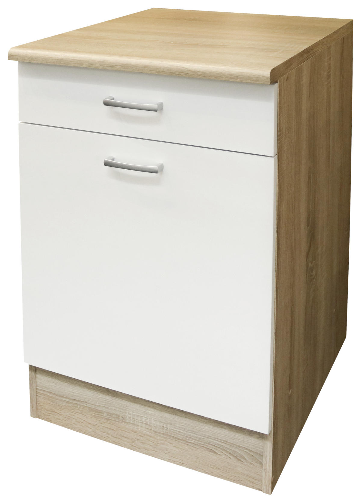 KÜCHENUNTERSCHRANK 50/90/60 cm  in Weiß, Sonoma Eiche  - Silberfarben/Weiß, Basics, Holzwerkstoff/Kunststoff (50/90/60cm) - MID.YOU