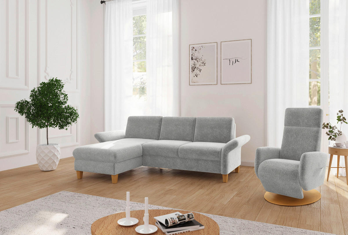 ECKSOFA ROCHELLE E Hellgrau Flachgewebe  - Eichefarben/Hellgrau, KONVENTIONELL, Holz/Textil (164/251cm) - Sit & More