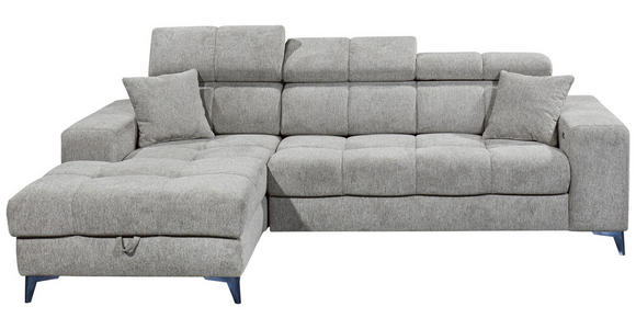 ECKSOFA Hellgrau Chenille Zierkissen, Bettkasten, Rücken echt, Kopfteilverstellung, Sitztiefenverstellung  - Hellgrau/Schwarz, KONVENTIONELL, Kunststoff/Textil (172/268cm) - Carryhome
