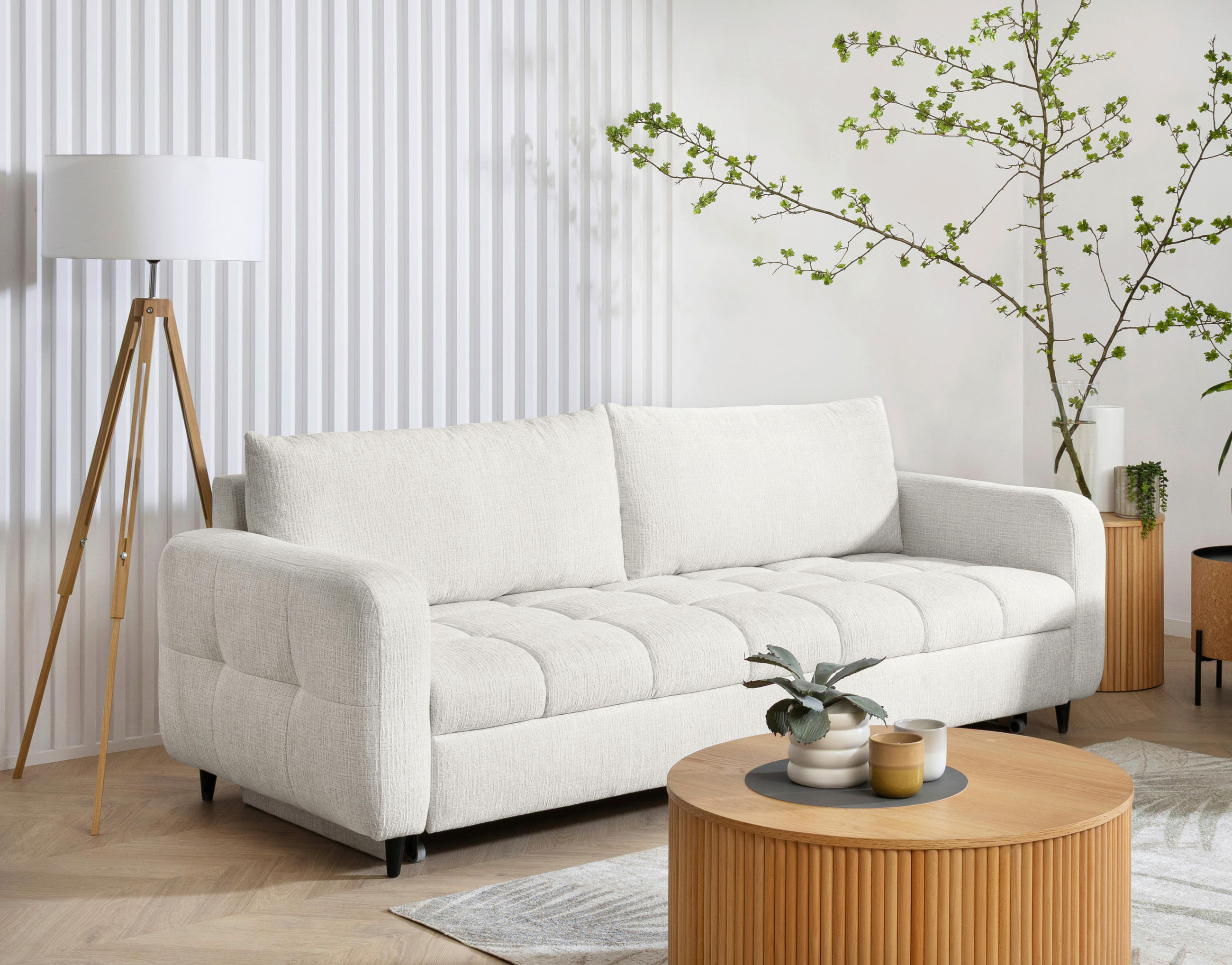 SCHLAFSOFA Flachgewebe Perlmutt  - Perlmutt/Schwarz, MODERN, Holz/Textil (236/88/101cm) - Lomoco