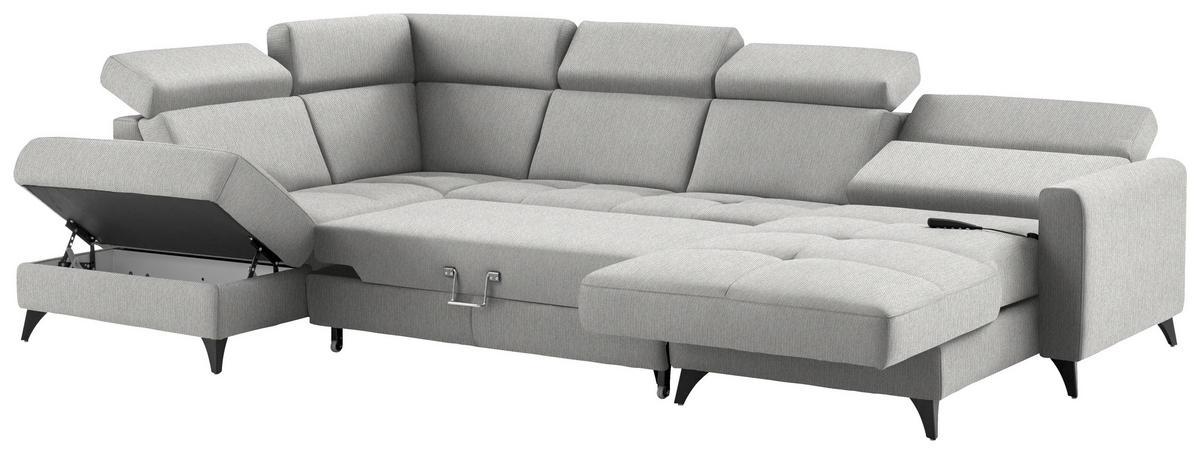 WOHNLANDSCHAFT Flachgewebe Sandfarben  - Sandfarben/Schwarz, Konventionell, Textil/Metall (215/333/174cm) - Beldomo System
