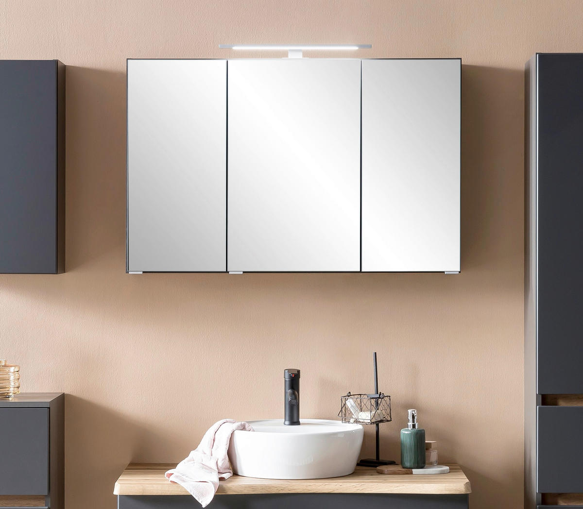 SPIEGELSCHRANK 100/64/20 cm  - Graphitfarben, Natur, Holzwerkstoff (100/64/20cm) - Xora