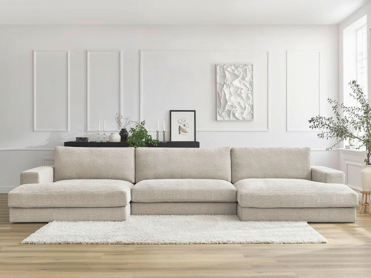 WOHNLANDSCHAFT LEONARD Beige Struktur  - Beige/Schwarz, MODERN, Kunststoff/Textil (159/404/159cm)