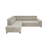 ECKSOFA Naturfarben Chenille Bettkasten, Schlaffunktion, Rücken echt, Kopfteilverstellung, Liegefläche im Originalstoff  - Schwarz/Naturfarben, KONVENTIONELL, Textil/Metall (206/265cm) - Carryhome