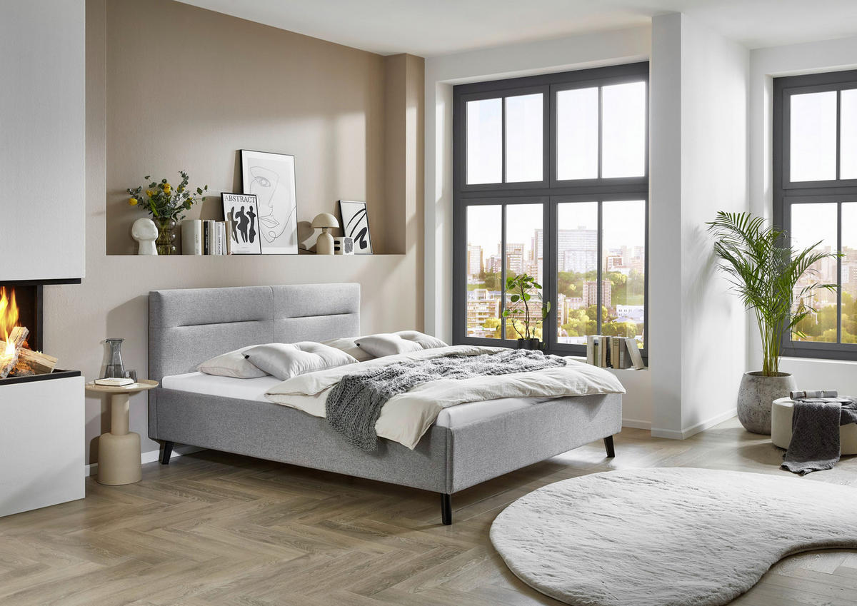 POLSTERBETT 180/200 cm,  in Grau,  - Schwarz/Grau, Basics, Holz/Textil (180/200cm) - Boxxx