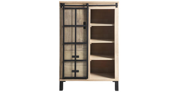 VITRINE  in Hartholz Mangoholz Schwarz, Graubraun  - Graubraun/Schwarz, LIFESTYLE, Glas/Holz (90/135/42cm) - Landscape