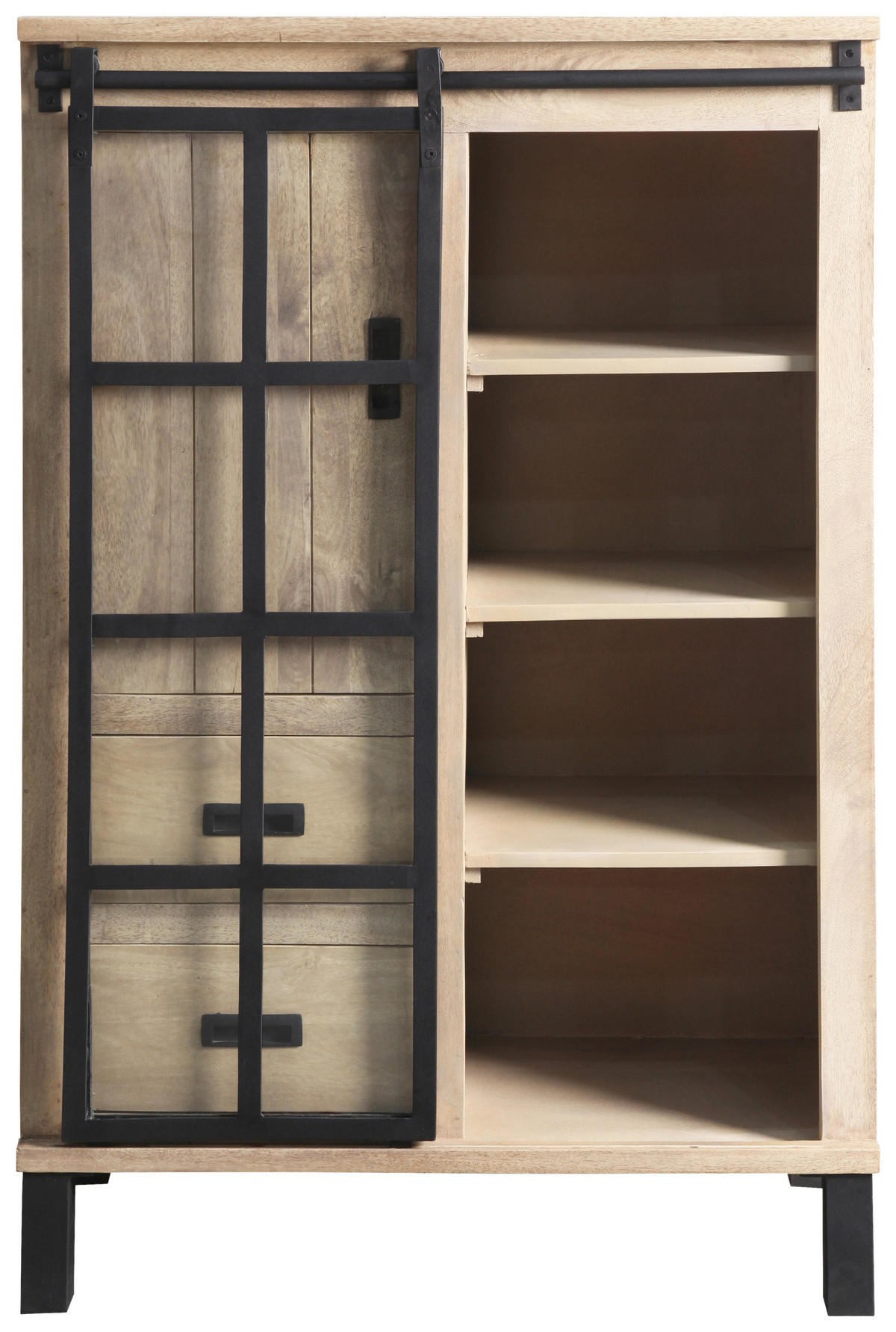 VITRINE  in Hartholz Mangoholz Schwarz, Graubraun  - Graubraun/Schwarz, LIFESTYLE, Glas/Holz (90/135/42cm) - Landscape