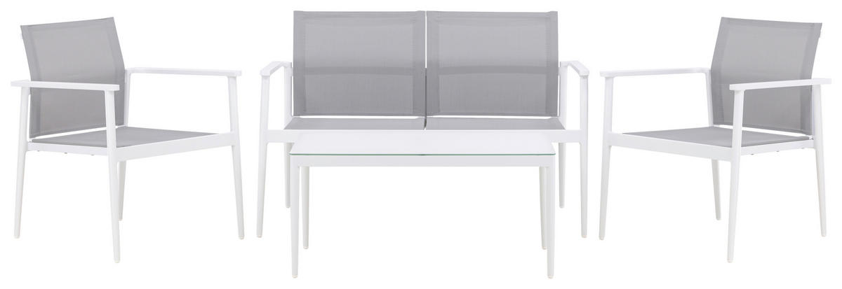 LOUNGEGARNITUR 4-teilig   Aluminium  - Weiß/Grau, KONVENTIONELL, Glas/Textil - Gardenson