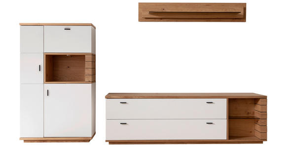 WOHNWAND 3-teilig  in Weiß, Wildeiche  315/181/50 cm  - Wildeiche/Anthrazit, Design, Glas/Holz (315/181/50cm) - Novel