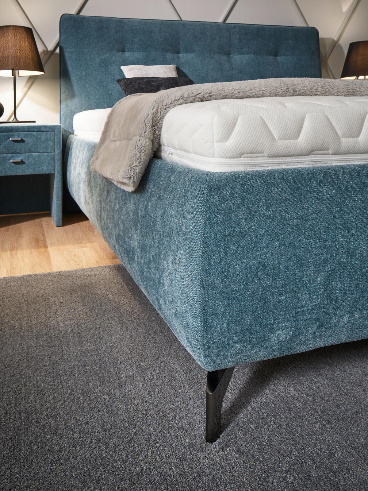 POLSTERBETT 180/200 cm, inkl. Bettkasten, Lattenroste, Matratzen,  in Blau  - Blau/Anthrazit, Design, Holz/Textil (180/200cm) - Voleo