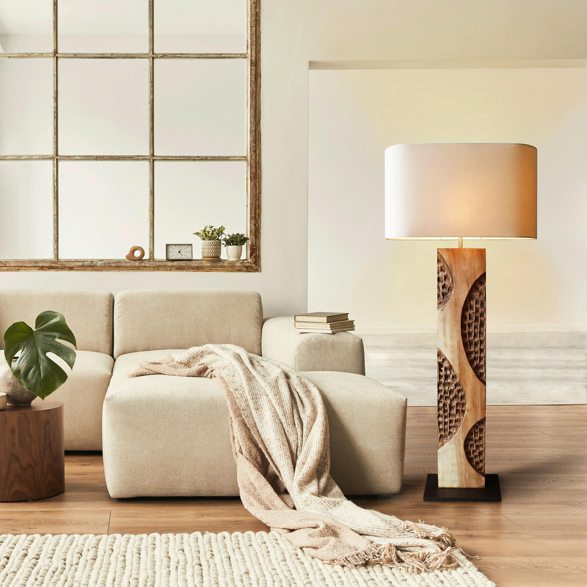 STEHLEUCHTE  40/171/20 cm   - Schwarz/Naturfarben, Design, Holz/Textil (40/171/20cm) - P & B