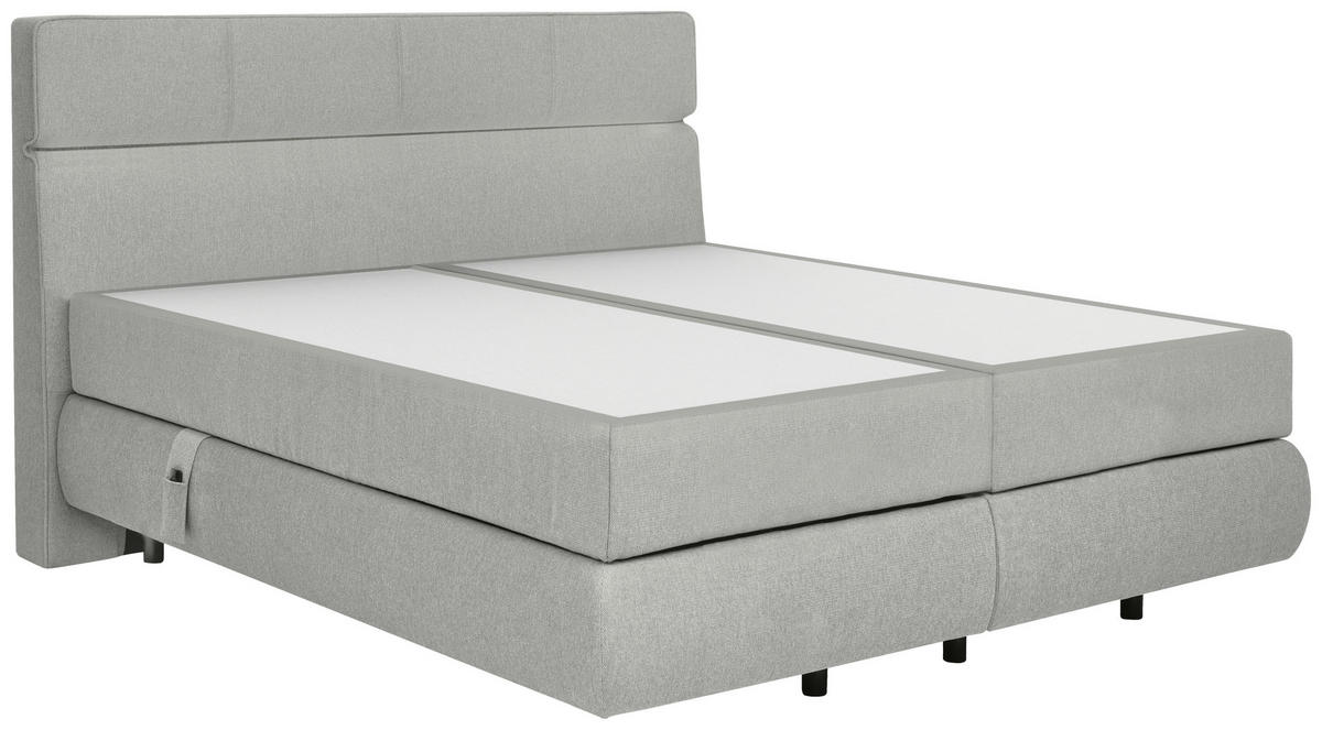 BOXSPRINGBETT 180/200 cm,  in Hellgrau, motorische Verstellbarkeit, Matratzen, unterschiedliche Matratzenhärtegrade je Bettseite, H2 + H3 = mittel + fest  - Hellgrau/Schwarz, Design, Kunststoff/Textil (180/200cm) - Dieter Knoll