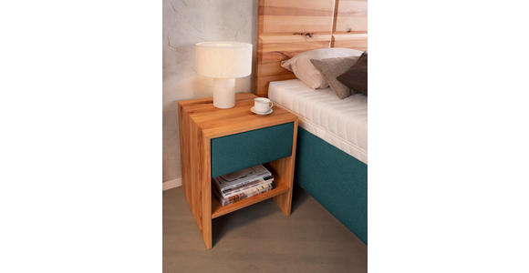POLSTERBETT Matratze, Lattenrost, Bettkasten Buchefarben, Petrol 180/200 cm  - Buchefarben/Petrol, Design, Holz/Textil (180/200cm) - Valnatura