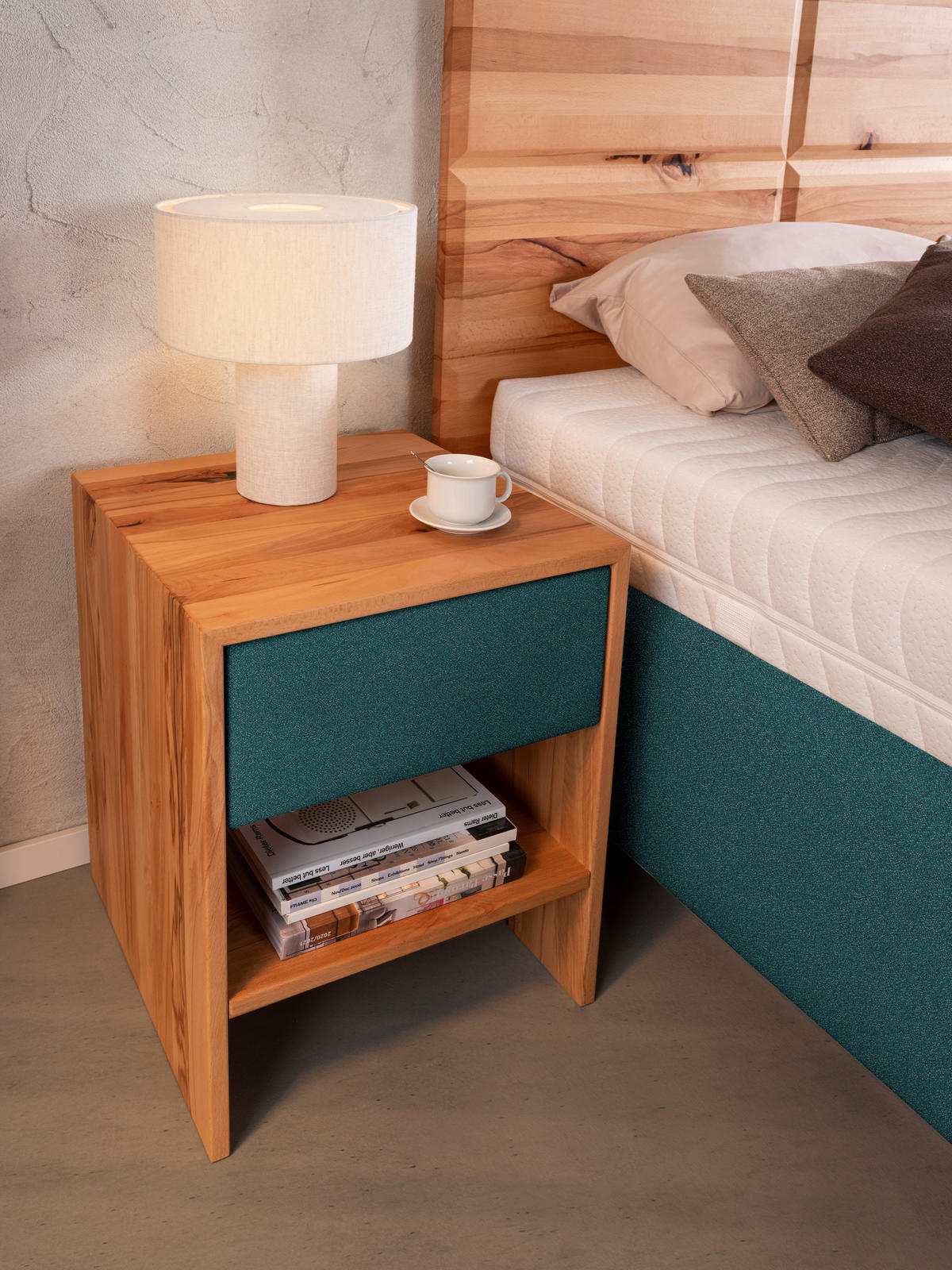 POLSTERBETT 180/200 cm  in Buchefarben, Petrol  - Weiss/Buchefarben, Design, Holz/Textil (180/200cm) - Valnatura