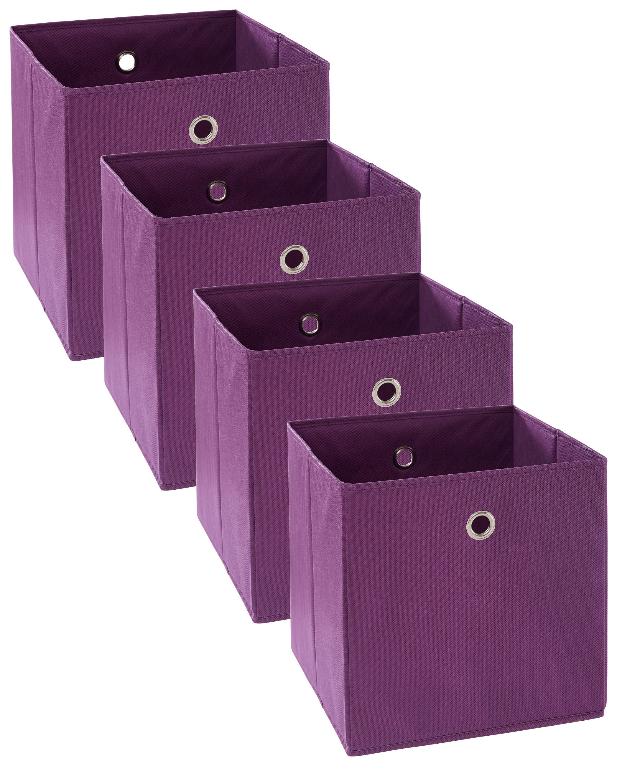 FALTBOX 4er Set Metall, Textil, Karton Lila, Silberfarben  - Lila/Silberfarben, Design, Karton/Textil (32/32/32cm) - Carryhome
