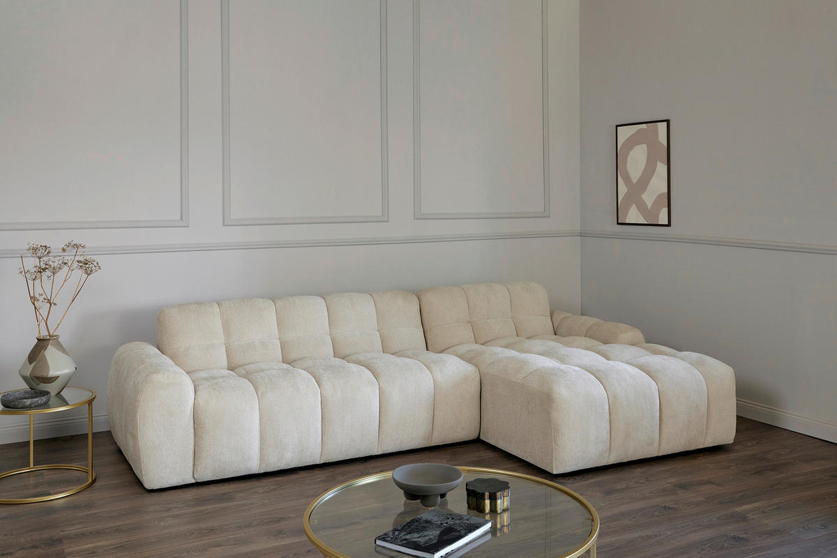 ECKSOFA RELAX BUBBLE CORNER L-R EU Beige Bouclé  - Beige/Schwarz, MODERN, Holz/Kunststoff (305/159cm) - Livetastic