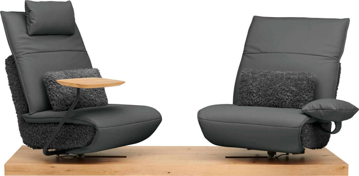 2-SITZER-SOFA Hochflor Echtleder Anthrazit, Grau  - Anthrazit/Schwarz, Design, Leder/Holz (240/65/104cm) - Koinor