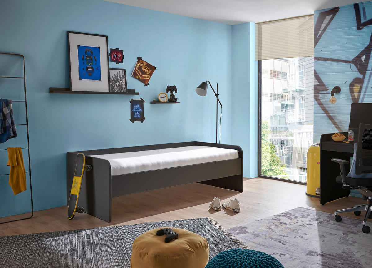 BETT 90/200 cm  in Graphitfarben   - Graphitfarben, Modern, Holzwerkstoff (90/200cm) - MID.YOU