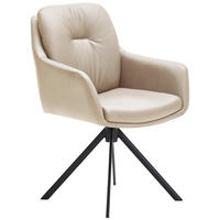 ARMLEHNSTUHL  Typenauswahl, Sitzfläche 360° drehbar, inklusive Armlehnen, automatische Rückholfunktion  Echtleder  Schwarz, Beige  - Beige/Schwarz, Design, Leder/Metall (62/90/65cm) - Waldwelt