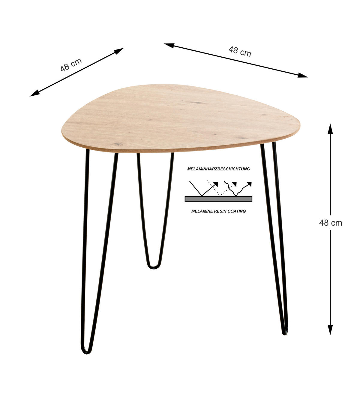 BEISTELLTISCH 48/48/48 cm Schwarz, Eichefarben oval  - Eichefarben/Schwarz, Trend, Holzwerkstoff/Metall (48/48/48cm)
