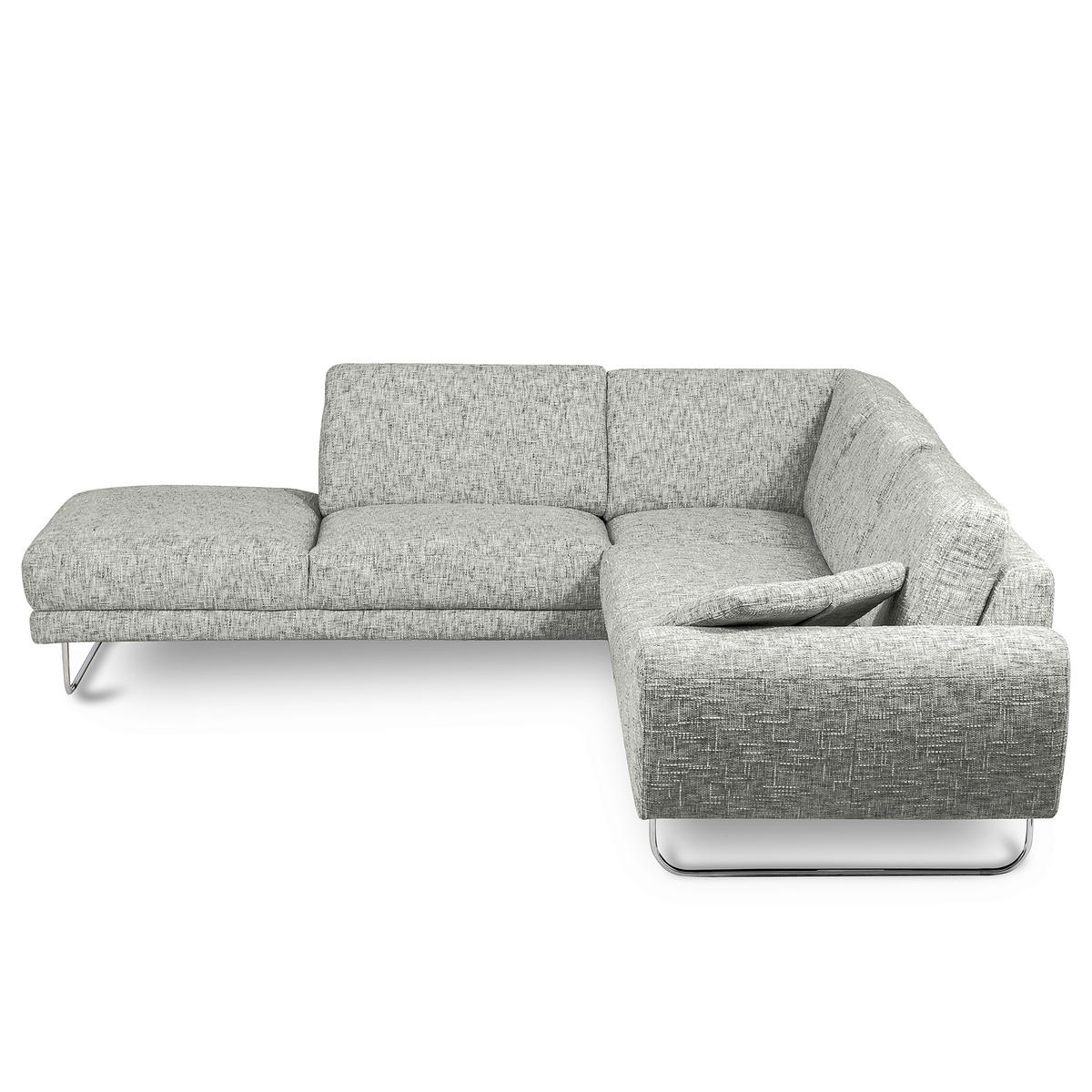 ECKSOFA 250/273 cm SPRING in Webstoff Grau Zierkissen  250/273 cm  - Chromfarben/Grau, Design, Textil/Metall (250/273cm) - Livetastic