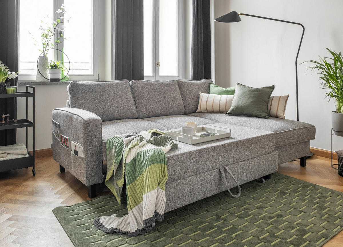 HÖRNSOFFA i struktur grå  - svart/grå, trä/textil (228/148cm) - MID.YOU