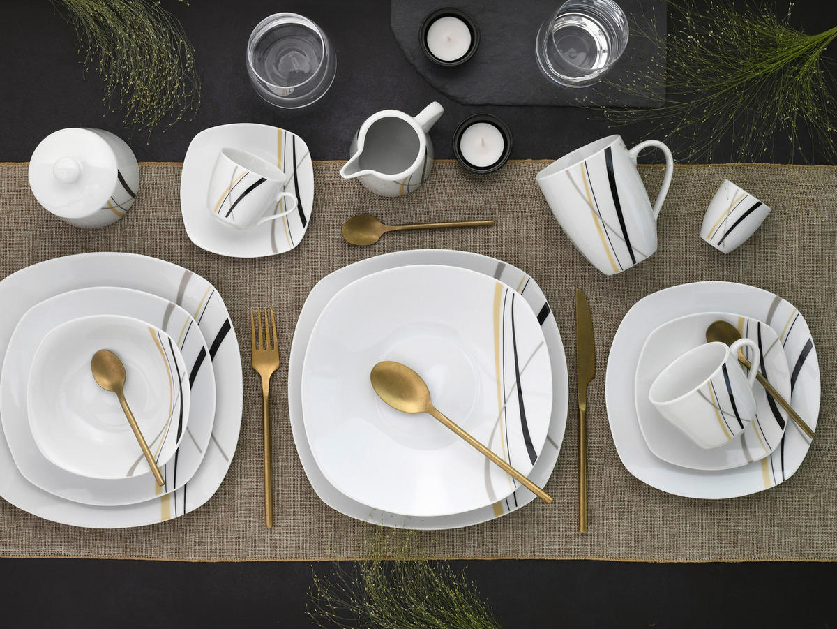 KOMPLETT SERVIS Square - City Line 62 delar  - vit, Trend, keramik - Creatable