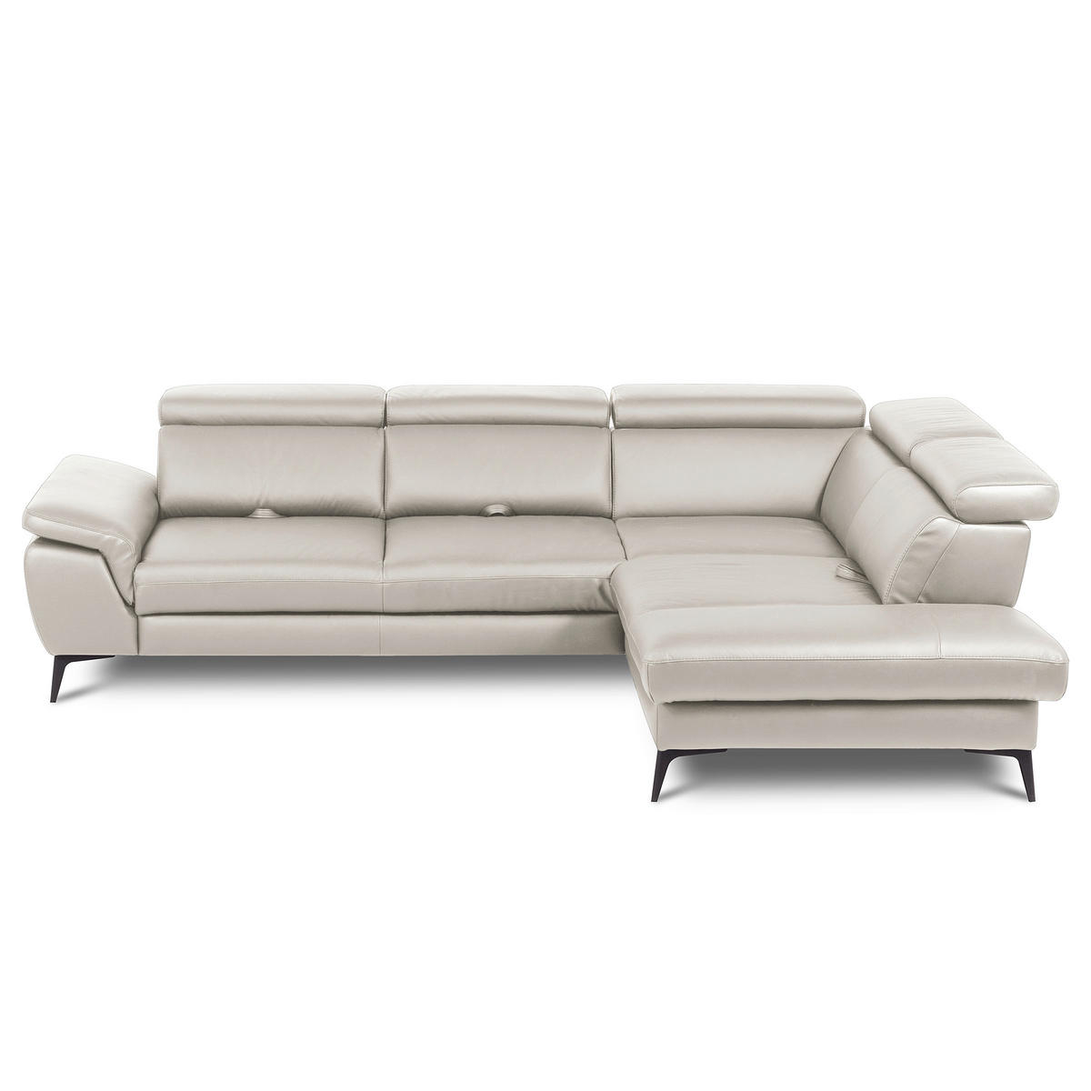 ECKSOFA Lederlook Echtleder Platinfarben  - Platinfarben/Schwarz, Design, Leder/Textil (274/220cm) - Livetastic