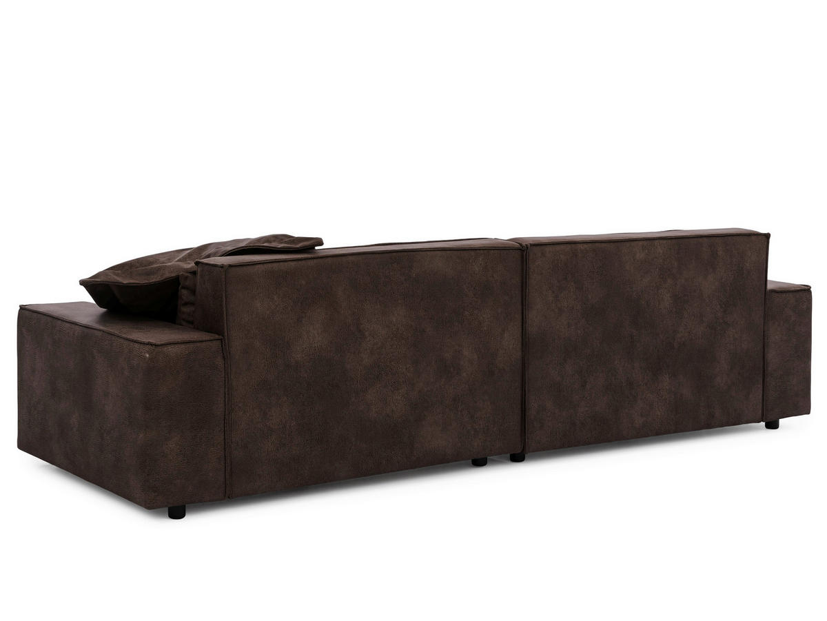 ECKSOFA Curduroy in Lederlook Dunkelbraun Rückenkissen  251/142 cm  - Dunkelbraun/Schwarz, Design, Kunststoff/Textil (251/142cm) - P & B