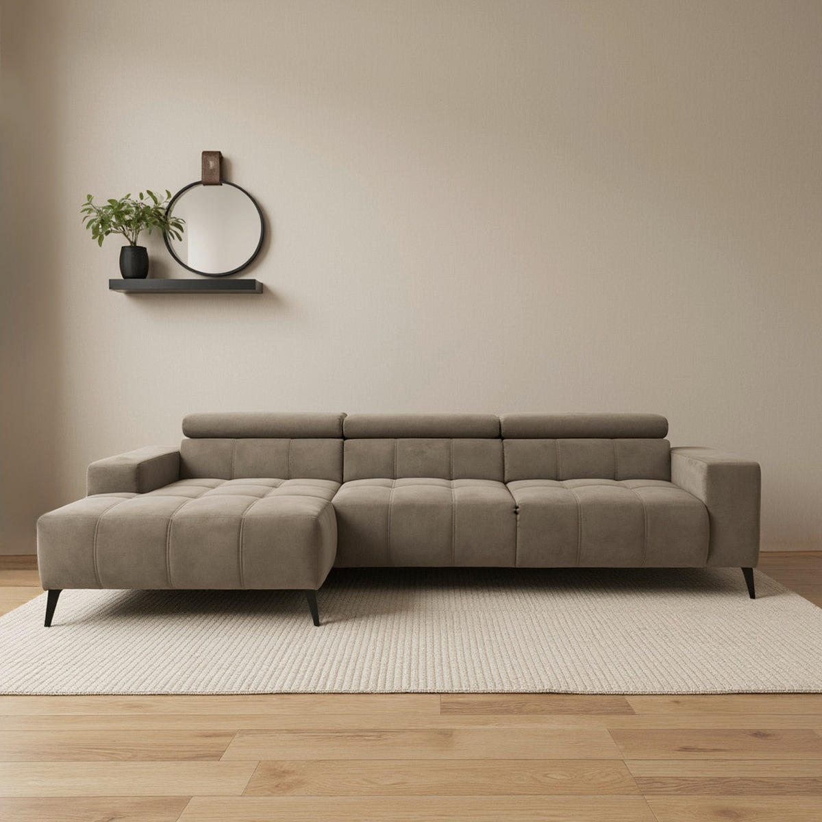 ECKSOFA TRENTO Taupe Mikrofaser  - Taupe/Dunkelgrau, MODERN, Textil/Metall (287/175cm) - MID.YOU