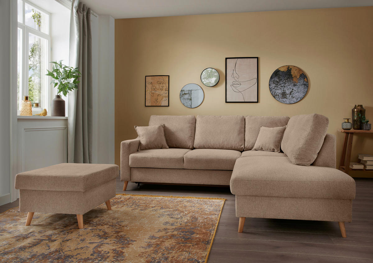 ECKSOFA in Chenille Hellbraun  - Hellbraun/Naturfarben, Modern, Holz/Textil (230/200cm) - Livetastic