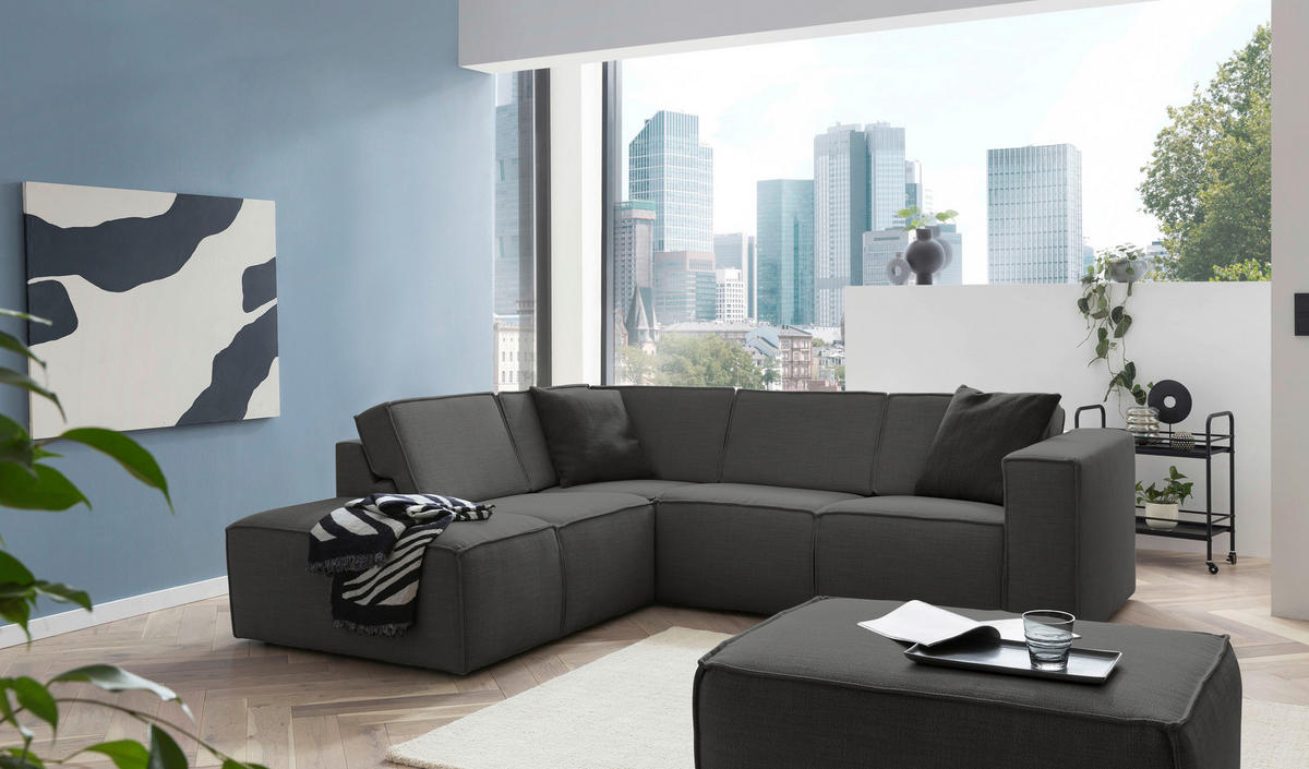 ECKSOFA Struktur Anthrazit  - Anthrazit/Schwarz, Modern, Kunststoff/Textil (220/275cm) - Trendmanufaktur