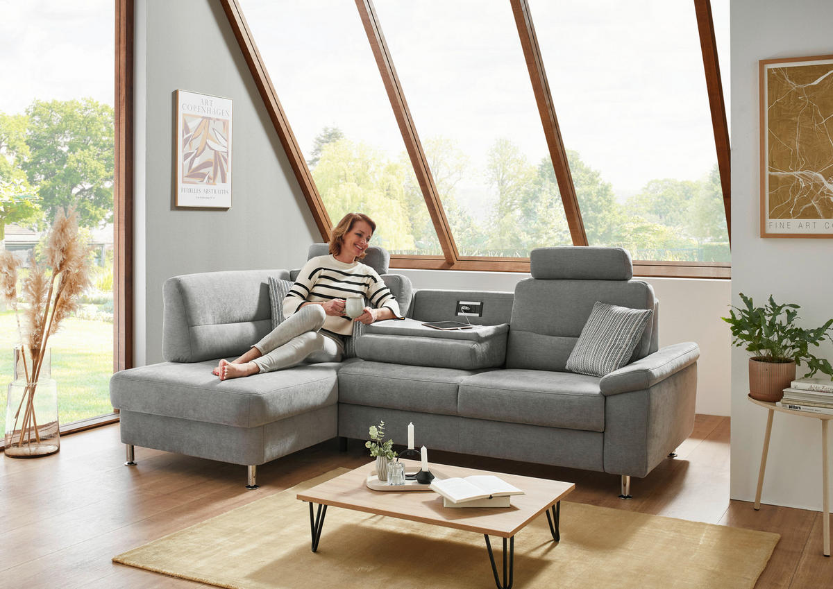 ECKSOFA  in Flachgewebe Grau  160/244 cm  - Alufarben/Grau, KONVENTIONELL, Textil/Metall (160/244cm) - Beldomo Comfort