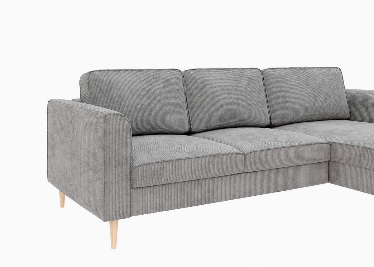 ECKSOFA Cord Grau  - Buchefarben/Grau, Modern, Holz/Textil (232/161cm) - Trendmanufaktur