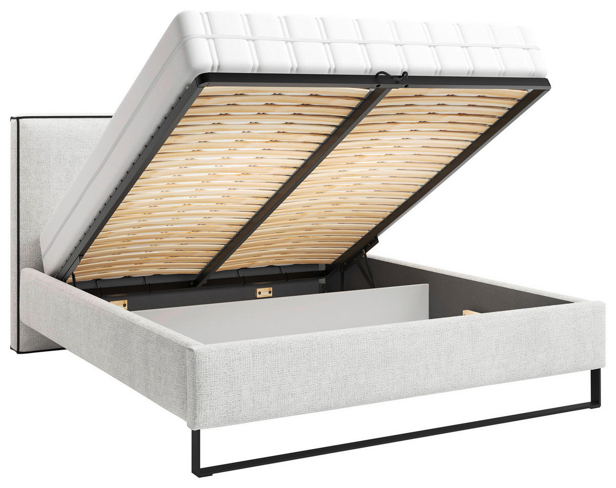 POLSTERBETT 140/200 cm,  in Naturfarben, gepolstertes Kopfteil, Lattenrost, Bettkasten,  - Schwarz/Naturfarben, MODERN, Holz/Holzwerkstoff (140/200cm) - MID.YOU