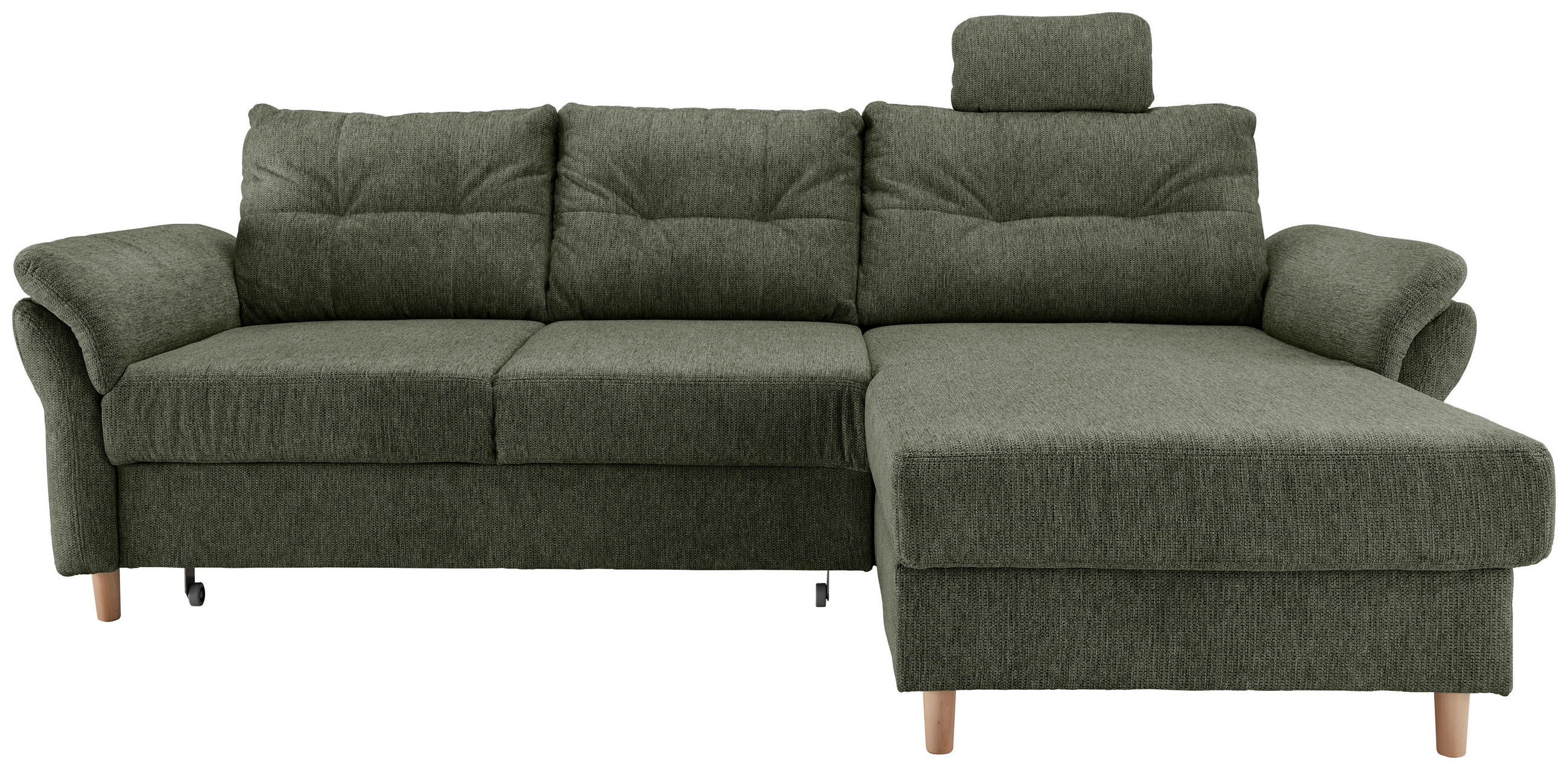 ECKSOFA Dunkelgrün Chenille  - Dunkelgrün/Naturfarben, MODERN, Holz/Textil (250/176cm) - Livetastic