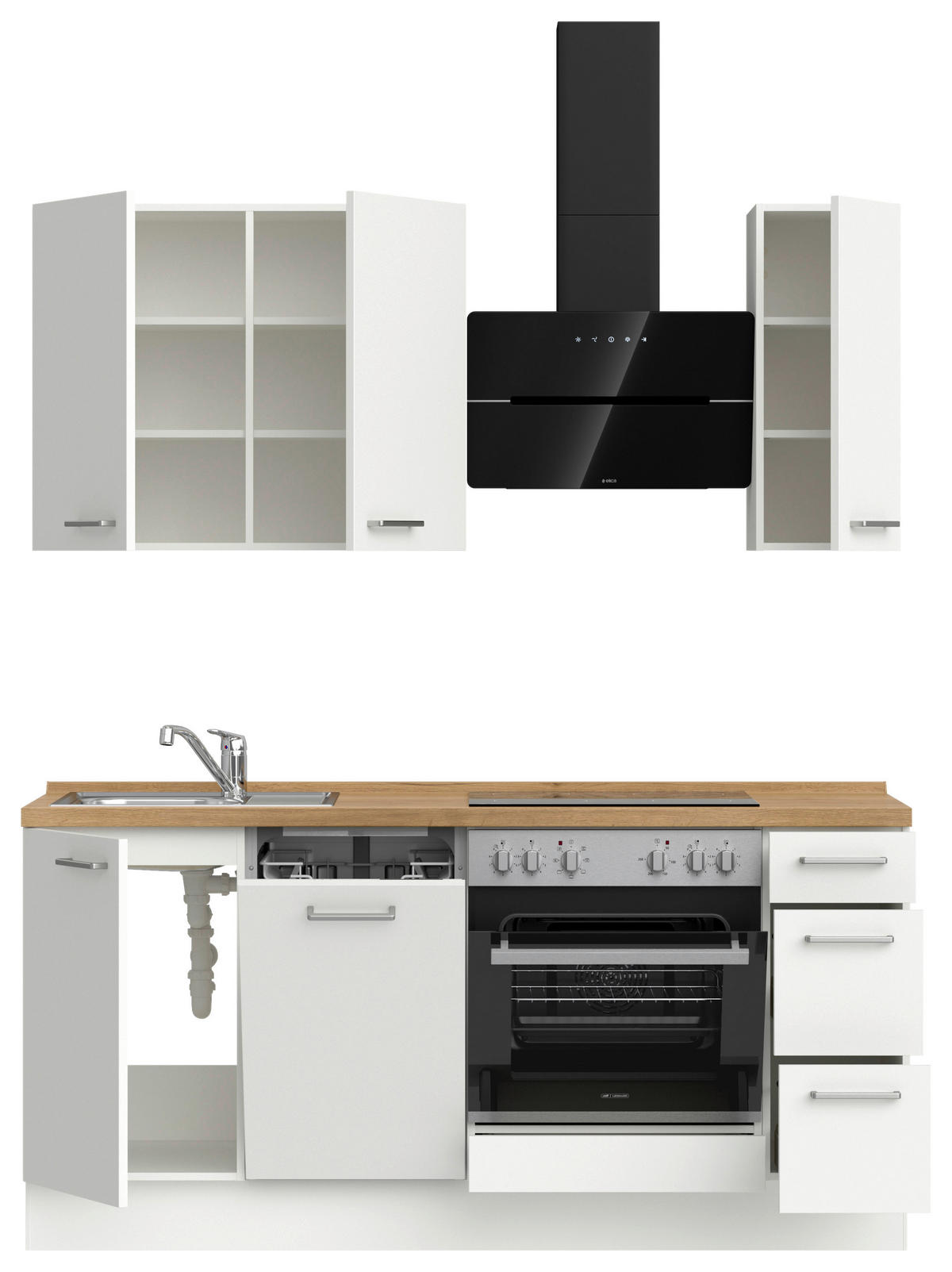KÜCHENBLOCK 180 cm   in Weiß, Eichefarben  - Edelstahlfarben/Eichefarben, MODERN, Holzwerkstoff/Metall (180cm) - Nobilia