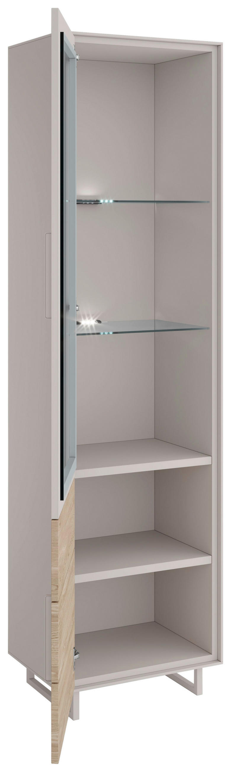 VITRINE in massiv Kaschmir, Eiche Bianco  - Kaschmir/Eiche Bianco, Design, Glas/Holz (54/197/40cm) - Livetastic