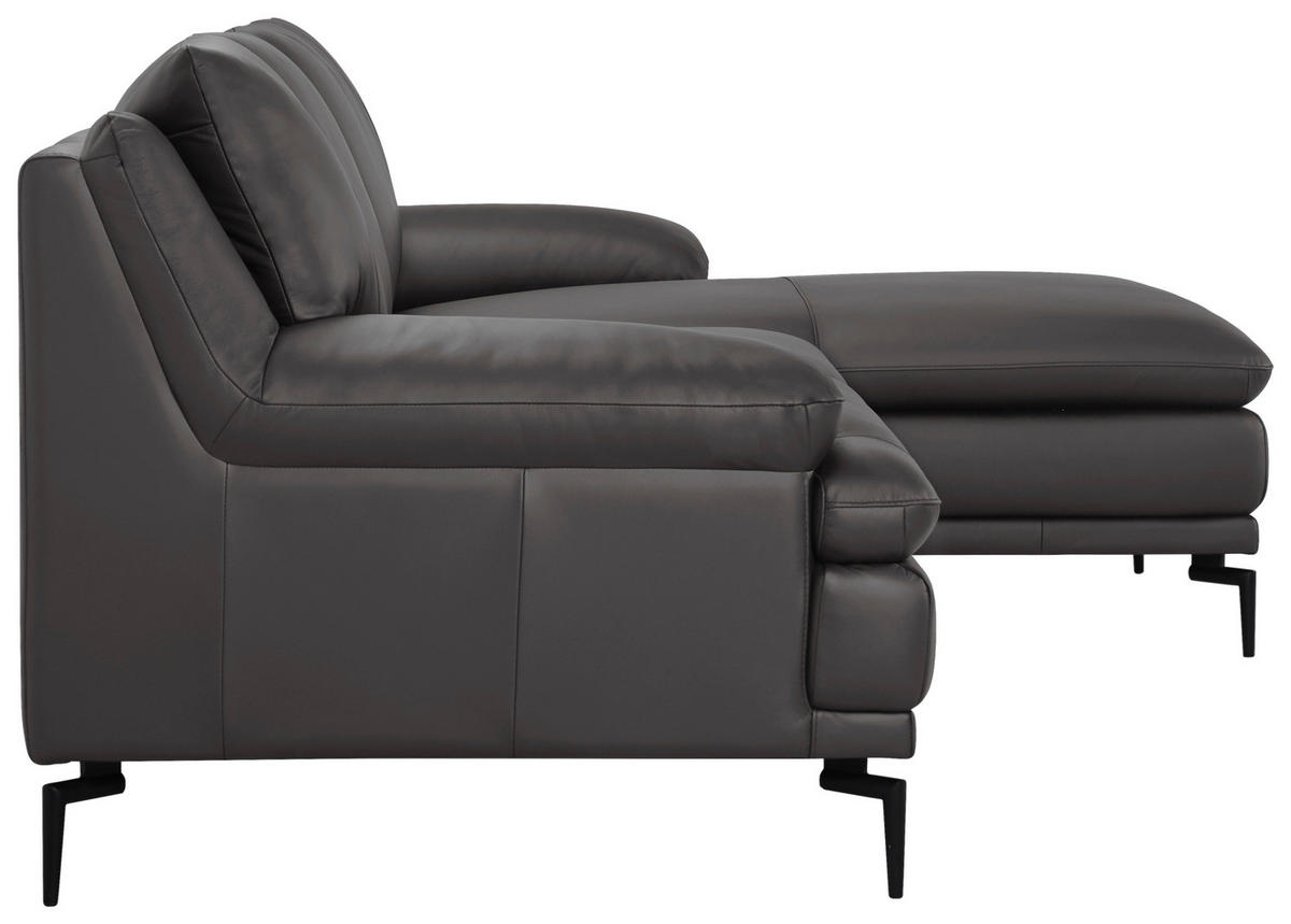 ECKSOFA Grau Echtleder  - Schwarz/Grau, Design, Leder (248/158cm) - MID.YOU