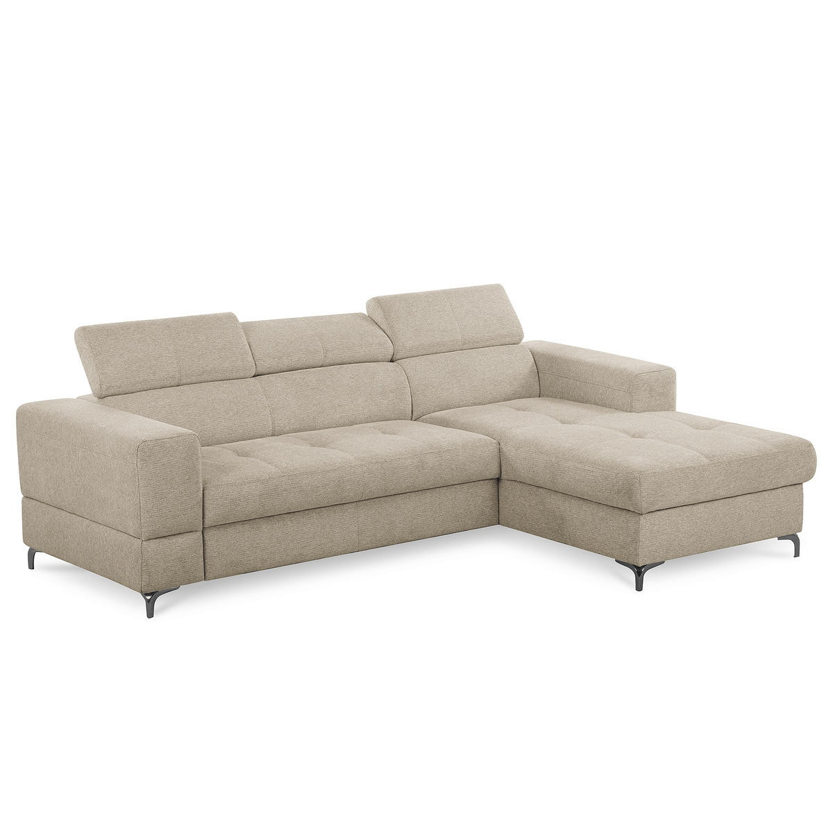 ECKSOFA TORINO Taupe Chenille Bettkasten, Kopfteilverstellung  - Taupe/Schwarzchrom, Design, Textil/Metall (247/173cm) - Livetastic