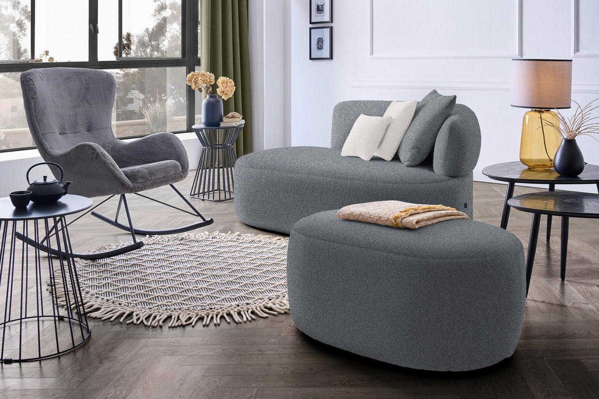 RÉCAMIERE  in Bouclé Grau, Hellrosa  - Hellrosa/Schwarz, MODERN, Kunststoff/Textil (166/86/105cm) - Hom`in