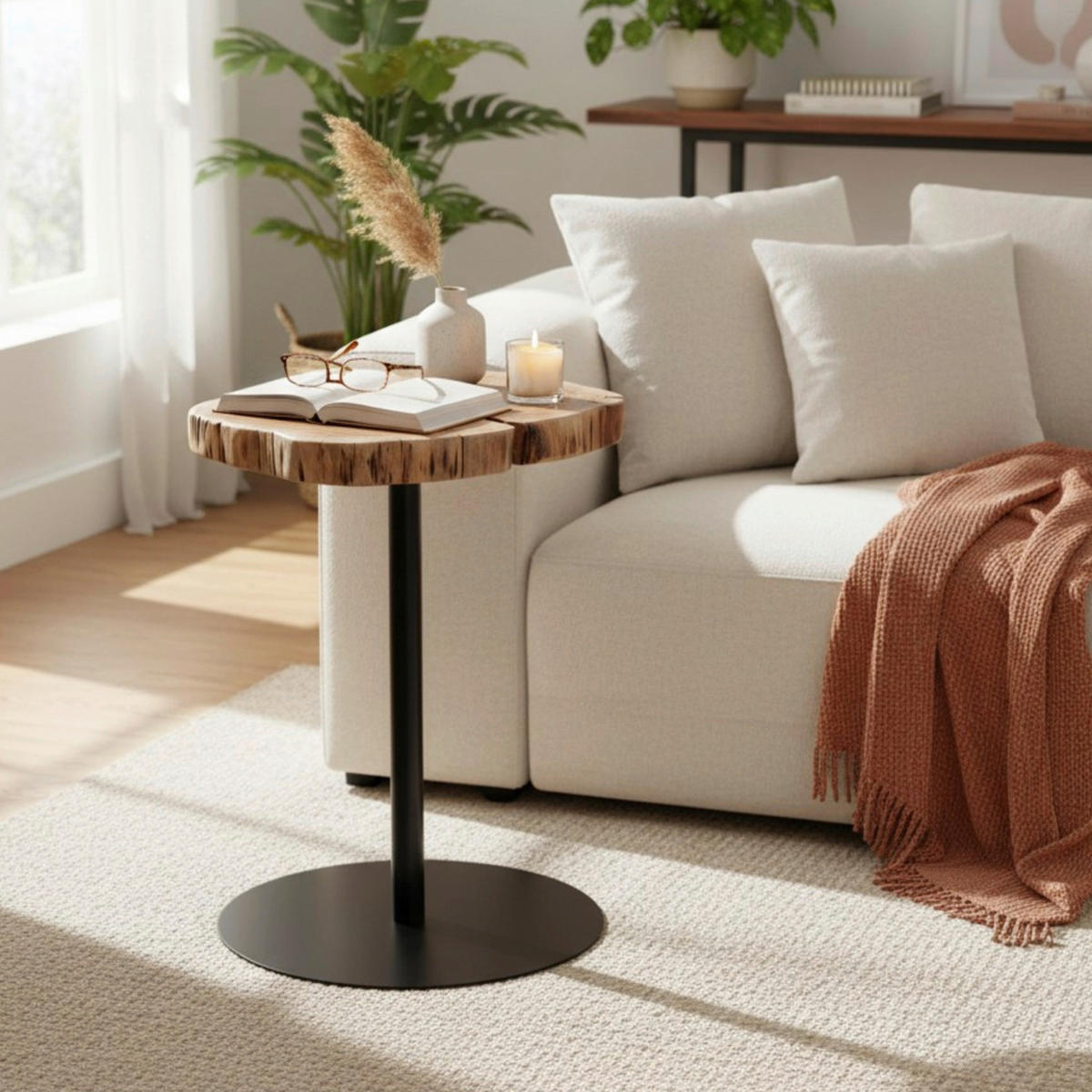 BEISTELLTISCH in Holz, Metall 40/40/50 cm  - Schwarz/Akaziefarben, Trend, Holz/Metall (40/40/50cm)
