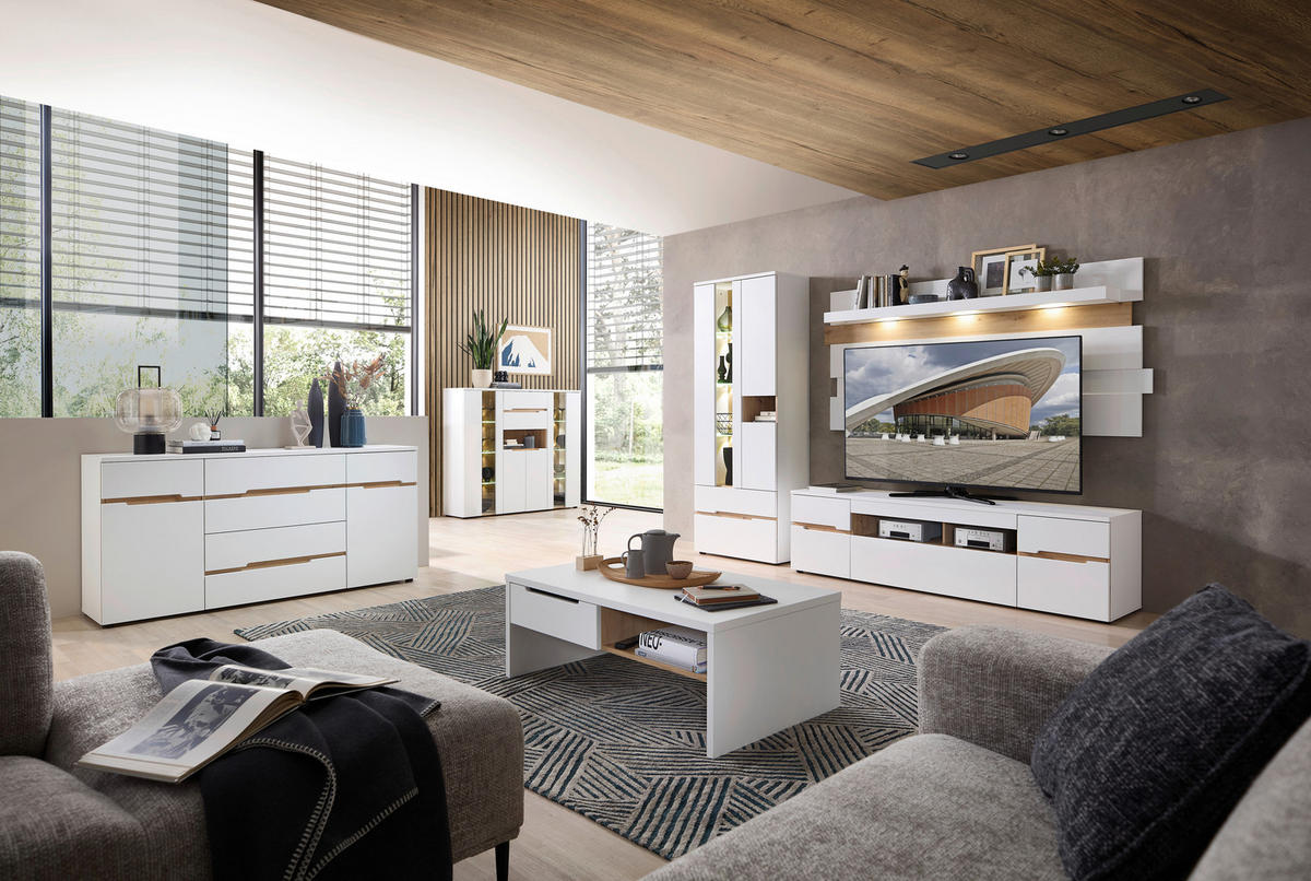 KOMODA   165/82/44 cm   bijela, hrast Artisan  - bijela/boje grafita, Moderno, drvni materijal (165/82/44cm) - Modern Living