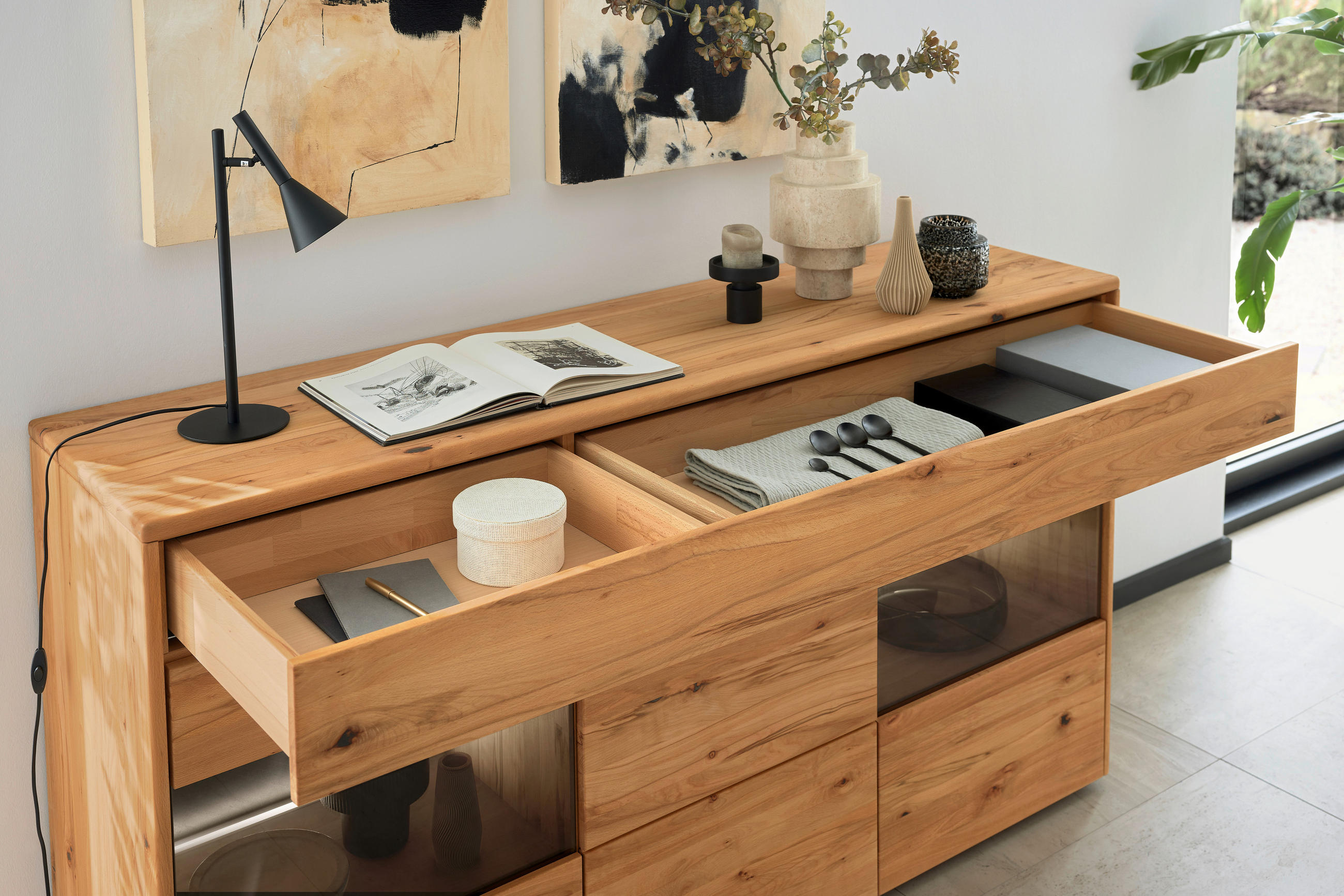 SIDEBOARD Buchefarben  184,4/101/47,1 cm  - Buchefarben, Natur, Glas/Holz (184,4/101/47,1cm) - Valdera